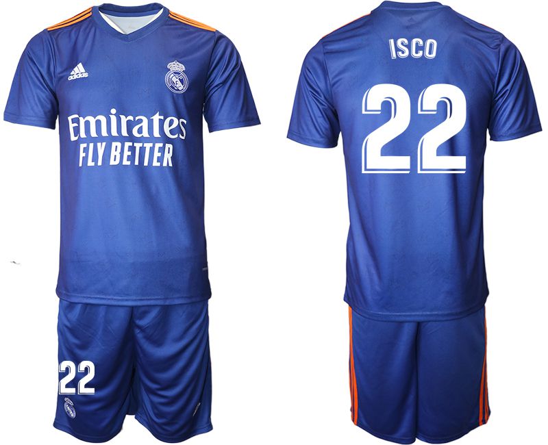 Men 2021-2022 Club Real Madrid away blue #22 Adidas Soccer Jersey->real madrid jersey->Soccer Club Jersey